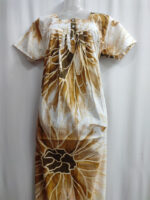 Front Open Cotton Nighty With Buttons, 55 Inches - Yellow + Cream - Image 4