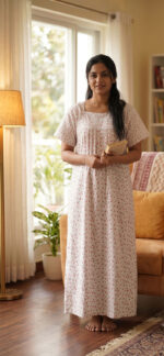 Traditional Cotton Nighty, 57 Inches Length - White - Image 2