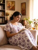 Traditional Cotton Nighty, 57 Inches Length - White