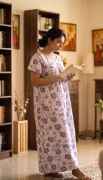 Traditional Cotton Nighty, 57 Inches Length - White - Image 2