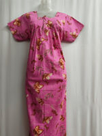 Front Open Cotton Nighty With Buttons, 55 Inches - Rose - Image 4