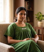 Traditional Cotton Nighty, 57 Inches Length - Green