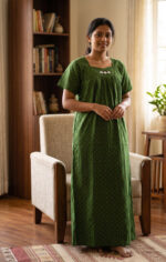 Traditional Cotton Nighty, 57 Inches Length - Green - Image 2