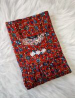Traditional Cotton Nighty, 55 Inches Length - Red - Image 3