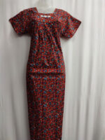 Traditional Cotton Nighty, 55 Inches Length - Red - Image 4