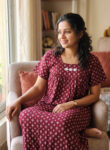 Traditional Cotton Nighty, 55 Inches Length - Maroon