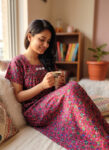 Traditional Cotton Nighty, 55 Inches Length - Rose