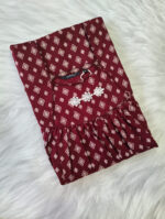 Traditional Cotton Nighty, 55 Inches Length - Maroon - Image 3