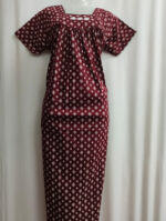 Traditional Cotton Nighty, 55 Inches Length - Maroon - Image 4