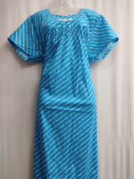 Traditional Cotton Nighty, 57 Inches Length - Blue lines - Image 4