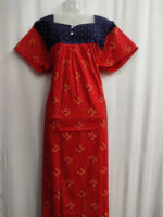 Front Open Cotton Nighty With Buttons, 57 Inches - Red - Image 4