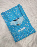 Traditional Cotton Nighty, 57 Inches Length - Blue - Image 3