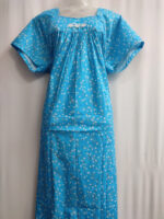Traditional Cotton Nighty, 57 Inches Length - Blue - Image 4