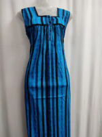 Front Open Cotton Nighty With Buttons, 55 Inches, Sleeveless - Blue - Image 4
