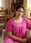 Traditional Cotton Nighty, 57 Inches Length - Rose