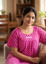 Traditional Cotton Nighty, 57 Inches Length - Rose