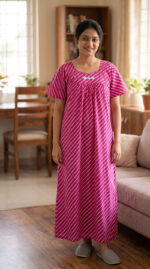 Traditional Cotton Nighty, 57 Inches Length - Rose - Image 2