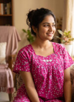 Traditional Cotton Nighty, 57 Inches Length - Rose