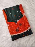 Front Open Cotton Nighty With Buttons, 57 Inches - Dark Green - Image 3