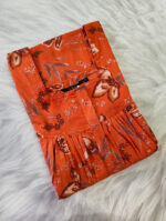 Front Open Cotton Nighty With Zip, 55 Inches - Dark Peach - Image 3
