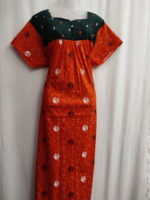 Front Open Cotton Nighty With Buttons, 57 Inches - Orange - Image 4