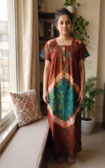 Front Open Chungidi Cotton Nighty With Buttons, 55 Inches - Brown - Image 2