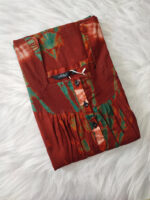 Front Open Chungidi Cotton Nighty With Buttons, 55 Inches - Brown - Image 3