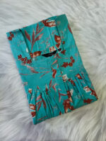 Front Open Cotton Nighty With Buttons, 55 Inches - Blue - Image 3