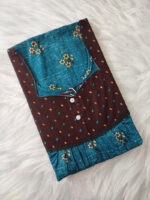 Front Open Cotton Nighty With Buttons, 57 Inches - Blue - Image 3