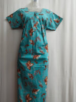 Front Open Cotton Nighty With Buttons, 55 Inches - Blue - Image 4