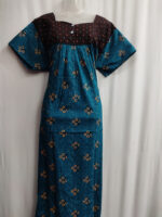 Front Open Cotton Nighty With Buttons, 57 Inches - Blue - Image 4