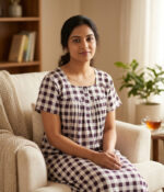 Front Open Cotton Nighty With Buttons, 55 Inches