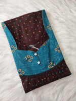 Front Open Cotton Nighty With Buttons, 57 Inches - Brown - Image 3