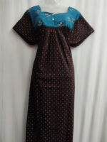 Front Open Cotton Nighty With Buttons, 57 Inches - Brown - Image 4