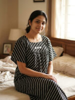 Traditional Cotton Nighty, 57 Inches Length - Black