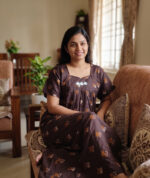 Traditional Cotton Nighty, 57 Inches Length - Brown