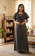 Traditional Cotton Nighty, 57 Inches Length - Black - Image 2