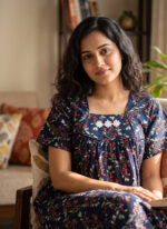 Traditional Cotton Nighty, 55 Inches Length - Dark Blue