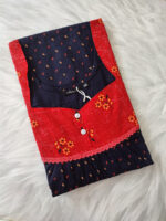 Front Open Cotton Nighty With Buttons, 57 Inches - Blue - Image 3