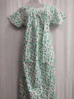 Traditional Cotton Nighty, 55 Inches Length - White + Green flowers - Image 4