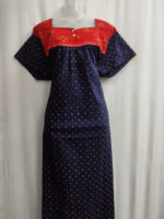 Front Open Cotton Nighty With Buttons, 57 Inches - Blue - Image 4