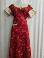 Churidar Model Ajrakh Cotton Nighty With Buttons, 55 Inches - Red - Image 4