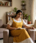Short And Trendy Cotton Nighty - Yellow + White