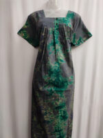 Front Open Cotton Nighty With Buttons, 55 Inches - Ash + Green - Image 4