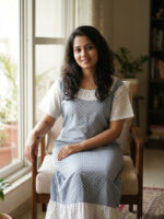 Short And Trendy Cotton Nighty - Ash + White