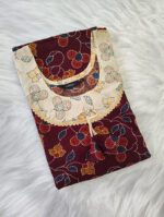 Churidar Model Ajrakh Cotton Nighty With Buttons, 55 Inches - Maroon - Image 3