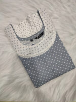 Short And Trendy Cotton Nighty - Ash + White - Image 3