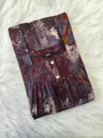 Front Open Cotton Nighty With Buttons, 55 Inches - Brown + Ash - Image 3