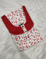 Churidar Model Cotton Nighty With Buttons, Hacoba Yoke, 55 Inches - White - Image 3