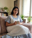Short And Trendy Cotton Nighty - White + Ash